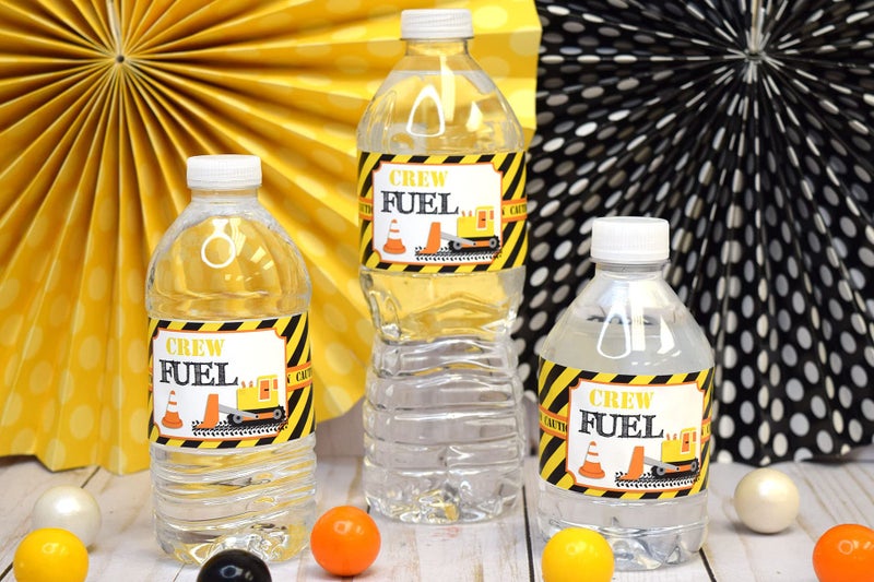 Amanda Creation Crew Fuel Construction Site Birthday Party Waterproof Water Bottle Sticker Wrappers, 20 1.75" x 8.5" Wrap Around Labels by AmandaCreation - Image 2